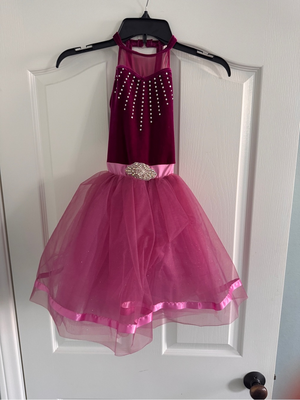 Girls Fuchsia Pink Tulle Party & Costume Dress with Rhinestone Belt